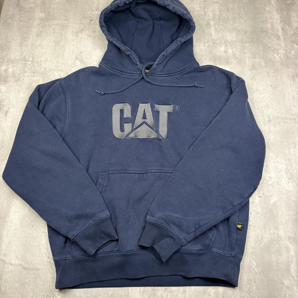 Vintage Caterpillar Sweatshirt Mens M Navy Hoodie CAT Construction Hoodie Grey